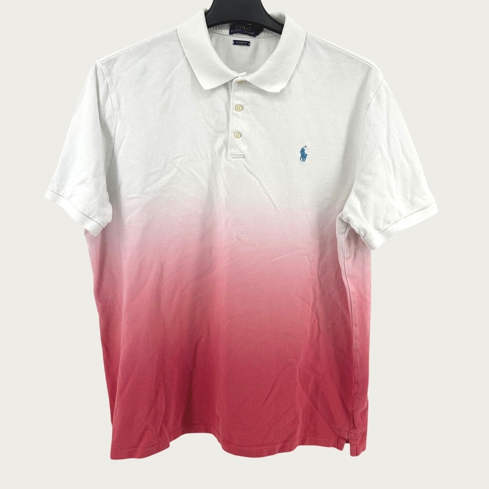 Polo Ralph Lauren Shirt Mens XL Pink White Ombre Dip Dye Classic Fit Modern